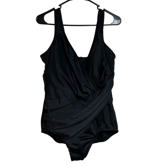 Miraclesuit Black Solid Slimming Tummy Control One-Piece Swimsuit Size 14 - Picture 1 of 6